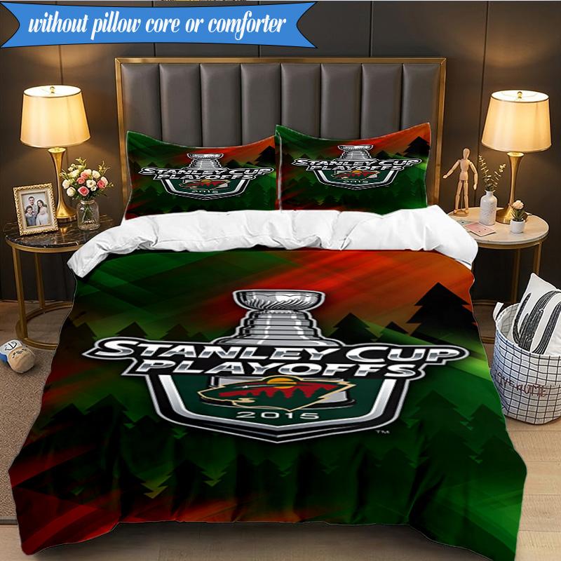 3PCS Minnesota Hockey Team Bedding Set,Including 1pc Duvet Cover And 2pcs Pillowcases Perfect for Bedroom, Dormitory, Fan Christmas gift