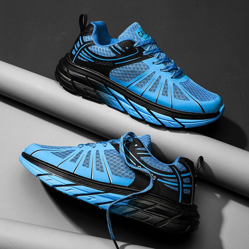 

Большие размеры, кроссовки для пар на четыре сезона, увеличивающие рост, одинарная сетка, полые, Flyknit, дышащие, повседневные, универсальные, спортивные туфли 45 синий