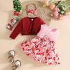 Toddler Girl Christmas Party Dress Set 3-Piece Velvet Cardigan with Headband for Holiday Photo Shoot Outfit