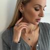 SHIXIN New Elegant Rhinestone Pendant Necklace Earrings Open Ring Set for Women Luxury Simple Multi Layer Stackable Jewelry Set