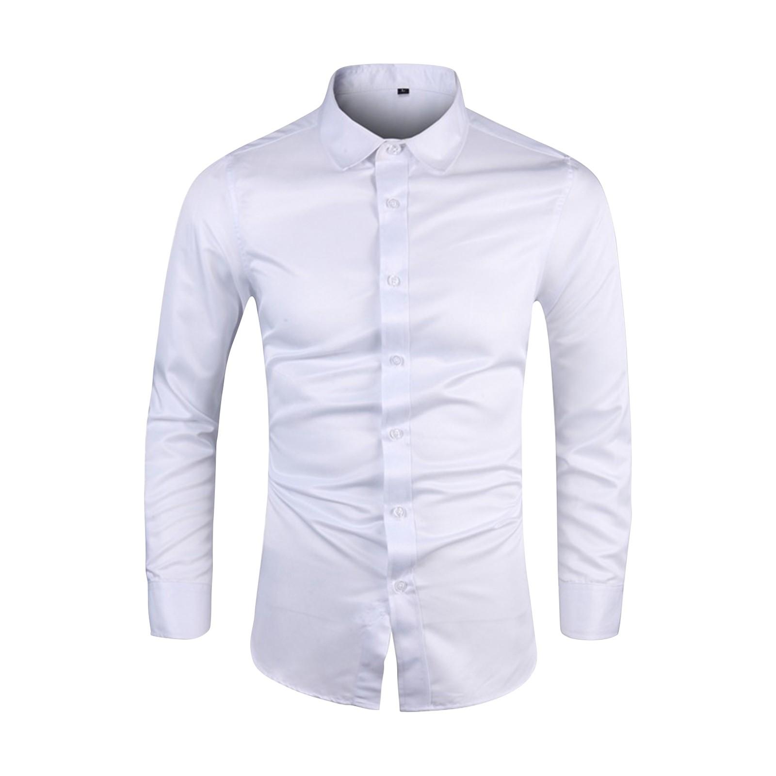 

Мужская модная рубашка большого размера с длинным рукавом и лацканами, однотонная рубашка в деловом стиле XL белый