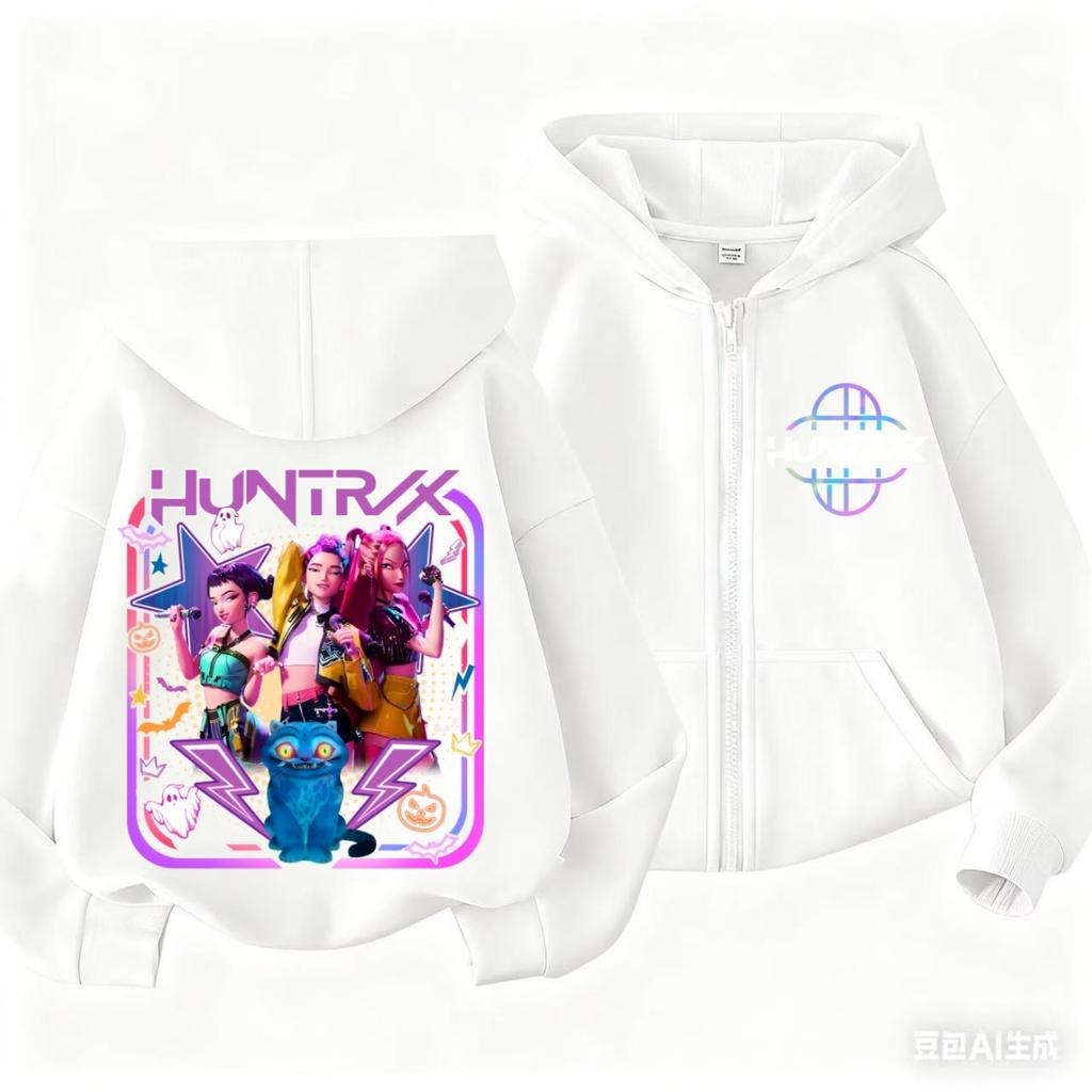 Dětské topy Mikina KPop Lovci démonů Zapínací fialový kabát Chlapecké Černé Dívčí Růžová Mikina Oblečení Věk 3-14 Vhodné pro děti