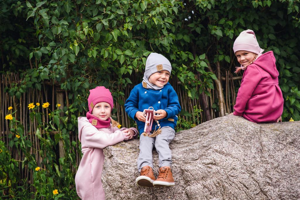 Spring Hat for a Girl with a Scarf - Dark Pink 56-60 Cm