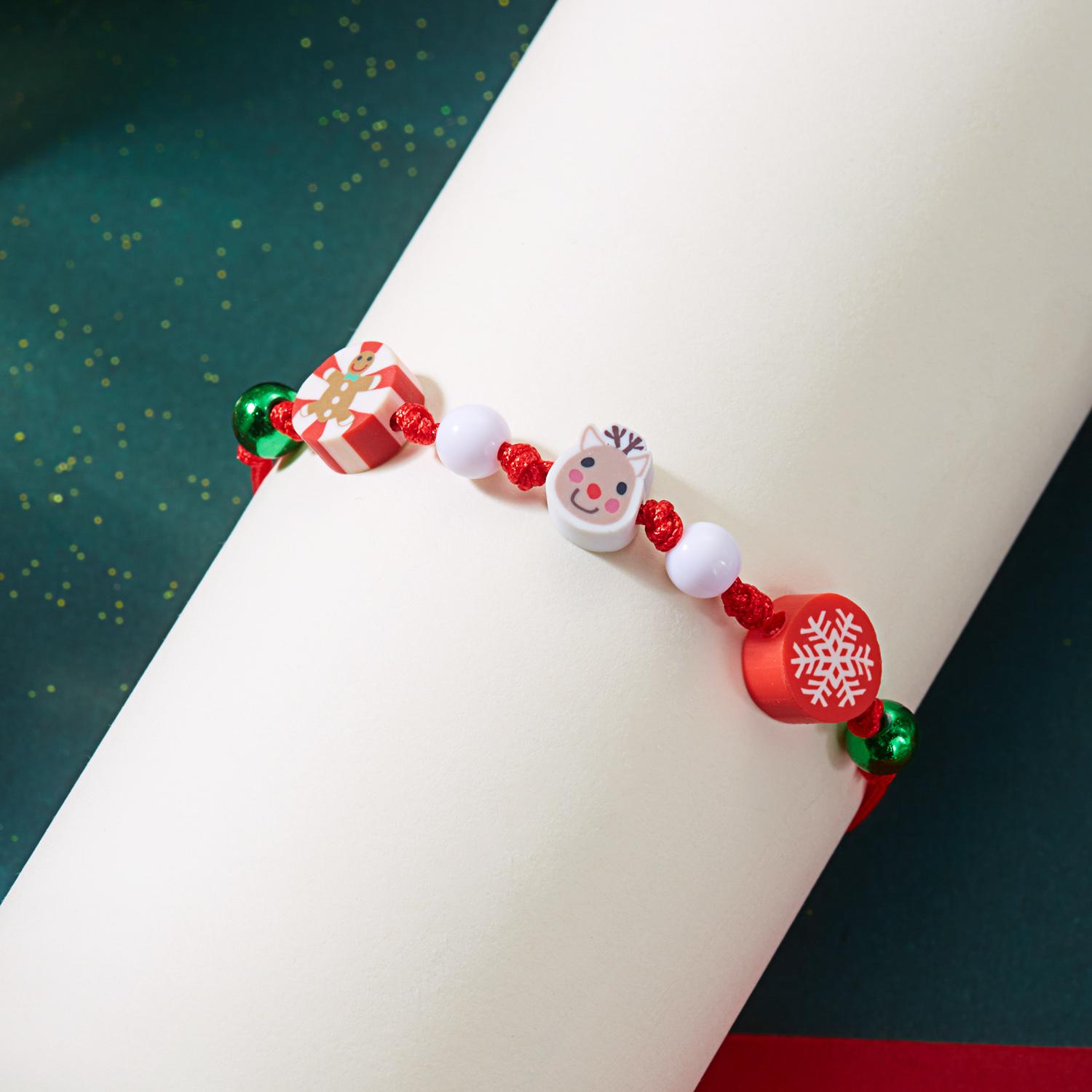 

Christmas Colorful Polymer Clay Beaded Bracelet for Women Cute Cartoon Santa Claus Snowflake Elk Xmas Tree Bracelets Jewelry