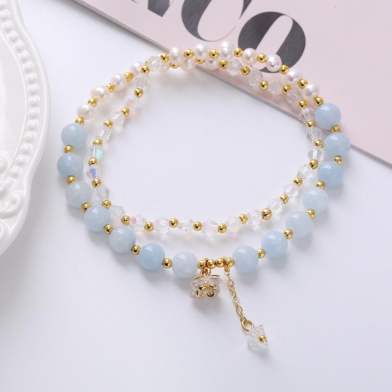 

Natural freshwater pearl double ring bracelet women s strawberry crystal bracelet. Bangles Women Fashion Jewelry accessories Gift аквамарин