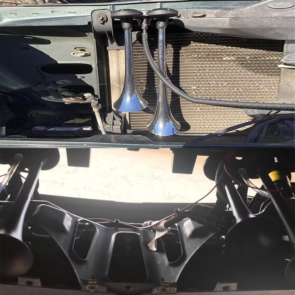 12V Autohorn Dvojitý Trumpetový Nerezová Ocel Nízký & Vysoký Tón pro Nákladní Automobily Automobily Motocykly - Reproduktor Autohornu
