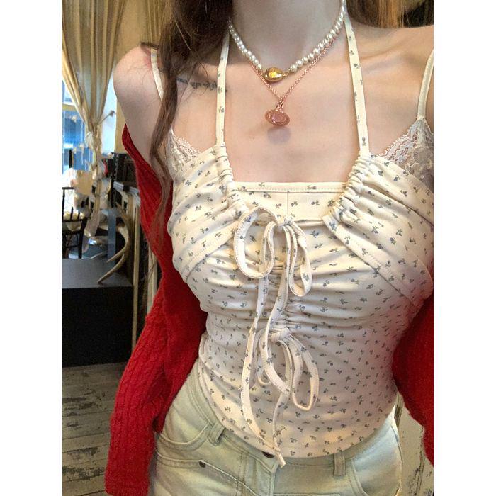 

Summer Women s Floral Tie-Neck Camisole: Slim Fit Sleeveless Top Large