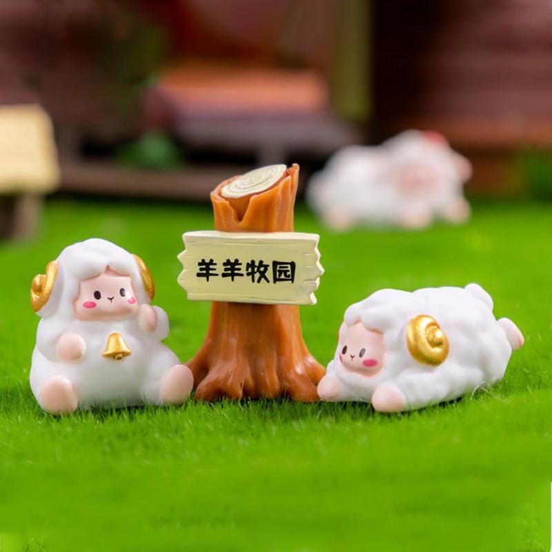 Cute Mini Farm Lamb Sheep Figurines Micro Landscape Car Dashboard Home Desktop Ornaments