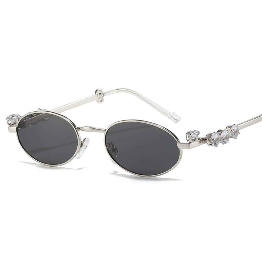 INS Rhinestone Sunglasses Y2k Anti-Blue Light Spectacles Convenient Oval Women Sunglasses Selfie