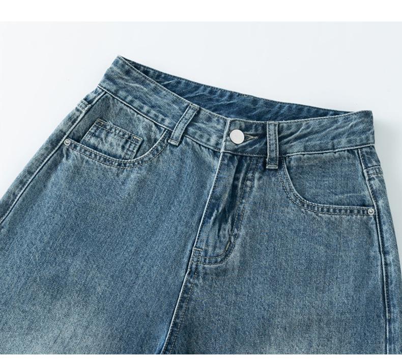 Korean-Style High-Waisted Wide-Leg Jeans for Women - Autumn/Winter, Loose Fit, Plus Size, Floor-Length Trousers