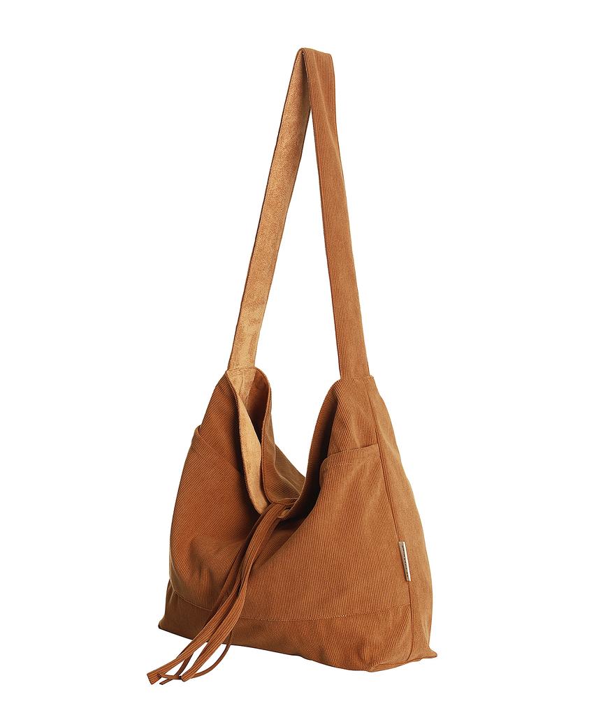 Socharming Plain Easy Corduroy Reversible Shoulder Bag - Suede Camel Brown