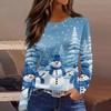 3D Santa Claus Head Printed Round Neck Long Sleeve T-shirt Fashion Casual Long Sleeve Top