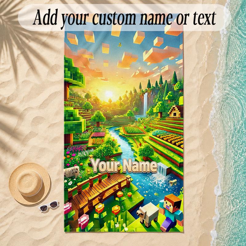 Beach TowelMinecraft Custom Name Text Personalized Soft Towel for Beach Pool Indoor Home Decor Gift