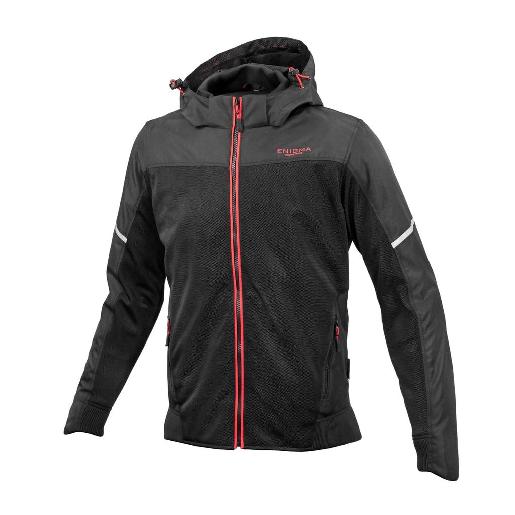 [Enigma] 25-003 EN-003 Radiance Hoodie for Motorcycles for Spring, Summer and Autumn, CE Level 2 Protector, Mesh, Black, Red, L
