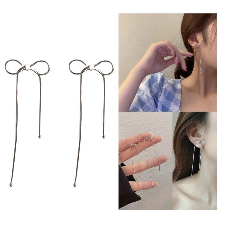 Übertriebene Ohrringe Schlichte Schleifen-Hängeohrringe für Damen Süße Coole Silberfarbene Ohrstecker Sommer Hochzeitsschmuck