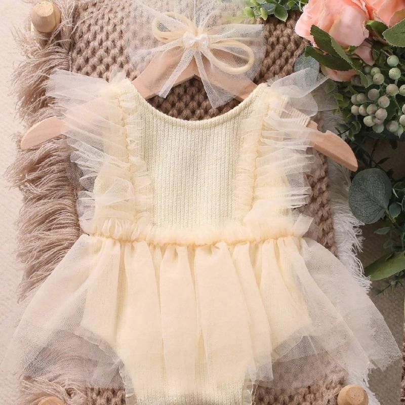 1 Set Photography Outfit for Infant Girls Breathable Romper Dress and Delicate Lace Headband Props for Newborns