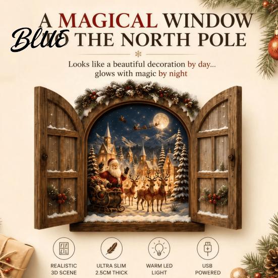 Indoor Christmas Home Decor Santa Claus Window Light, 3D Lighted Wall Decor, Warm LED Reindeer Snowy Party Hanging Light Village Scene, USB
