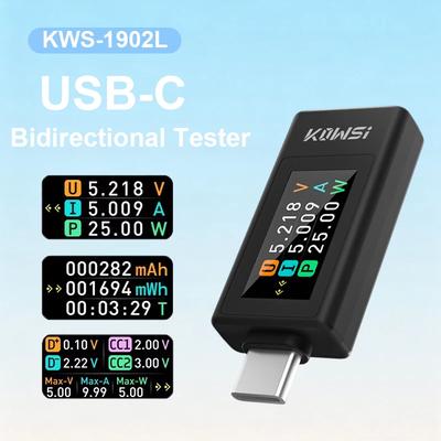 KWS-1902L Multifunctional USB-C Type-C Voltage Power Current Tester 4-30V Voltmeter and Power Meter with Power Off Storage