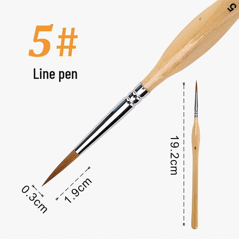 Wolf Hair Fine Line Brush - Black Triangular Birch Handle for Nail Art and Watercolor Detailing