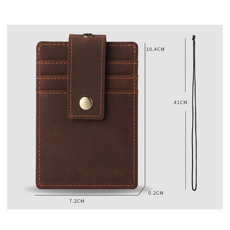 US Retro Crazy Horse Leather ID Card Badge Holder with Lanyard for Mens Multi Card Slots Coffee Cards Cases Office Supplies