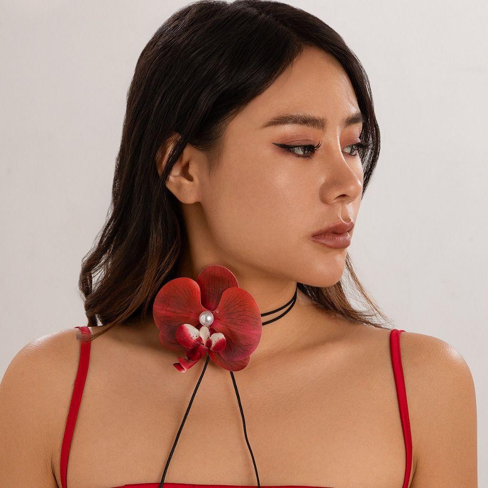 Lace Up Butterfly Orchid Clavicle Chain Colorful Korean Style Choker  Party