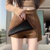 Melaleuca Suede Side Slit Bodycon Skirt - Autumn/Winter Girls' Hip-Hugging Casual Mini Skirt