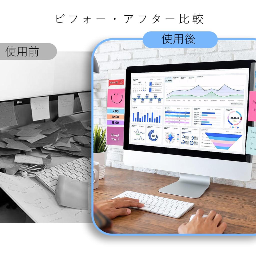 JLPESEAES Sticky Notes for Computer Displays, 2 Pieces (Left and Right), Improve Work Efficiency, Sticky Note Board, Memo Board, Message Board,