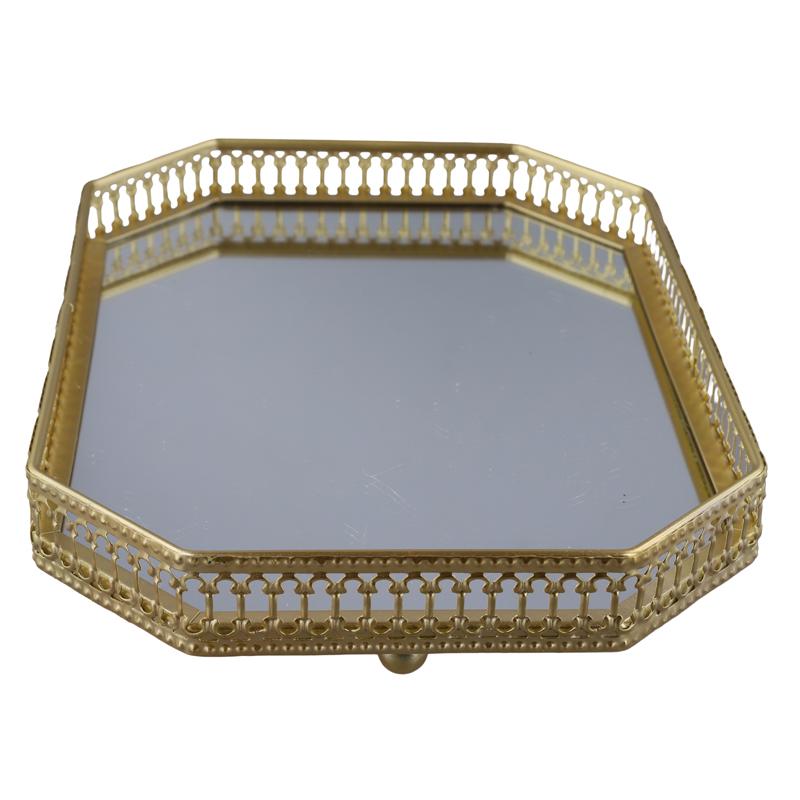 1PC Tray Organizer Bedroom Mirror Base Versatile for Accessories Metal Jewelry Octagonal Elegant 2 Sizes