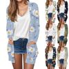 Damemote Uformelt retro-blomstret jakke med mellomlang cardigan