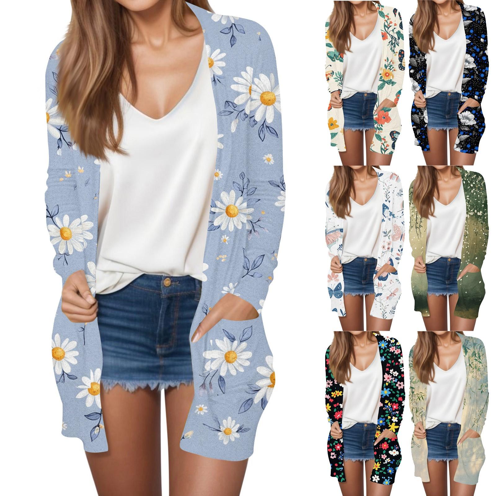 

Women s Fashion Casual Retro Floral Print Mid-Length Cardigan Jacket XL жовтий