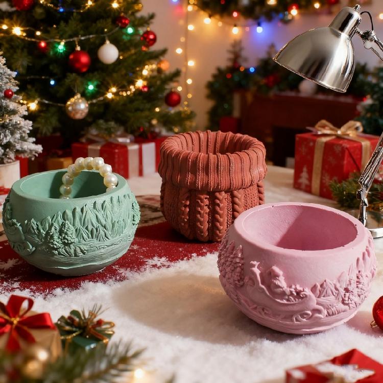 Christmas Santa Flowerpot Silicone Molds Easy Demolding Dishwasher Safe For Making Soap Chocolate Holiday Resin Craft