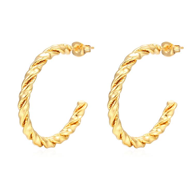 Hot-selling earrings, fashionable stainless steel earrings, trendy simple twist line round women's earrings jewelry