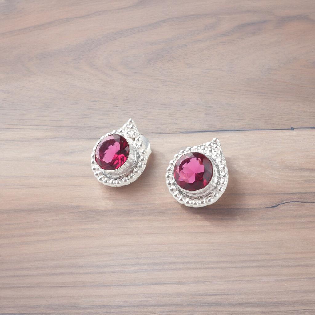 Pink Rubellite Gemstone 925 Sterling Silver Jewelry Handmade Stud Earrings 0.62" EE-125-3