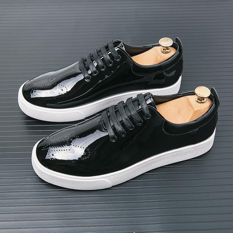 Spring Autumn Leather Sneakers High Quality Patent Leather Casual Shoes Lace Up Green Fashion Designer Leather Brogues Shoes