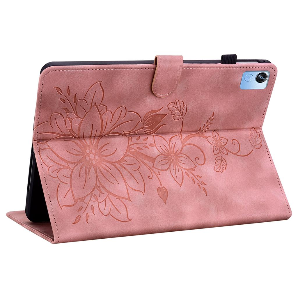 For Realme Pad X Case Lily Flower Imprint Leather Drop-Proof Tablet Cover with Card Holder