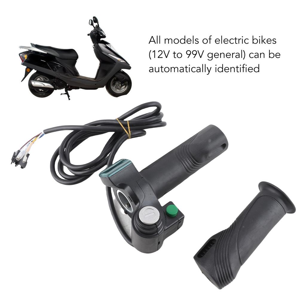 Electric Bike Throttle Grip Kit, 2 PCS Voltage Display Handlebar with SM Interface, for 12V to 99V Electric Bikes Lithium Battery