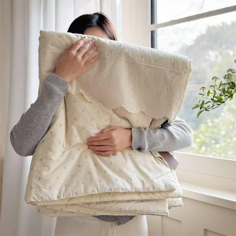 Lace Pure Cotton Quilt Twin Queen Size Bedding Single Double Bed Comforter Summer Spring Floral Print Gauze Quilted Blanket