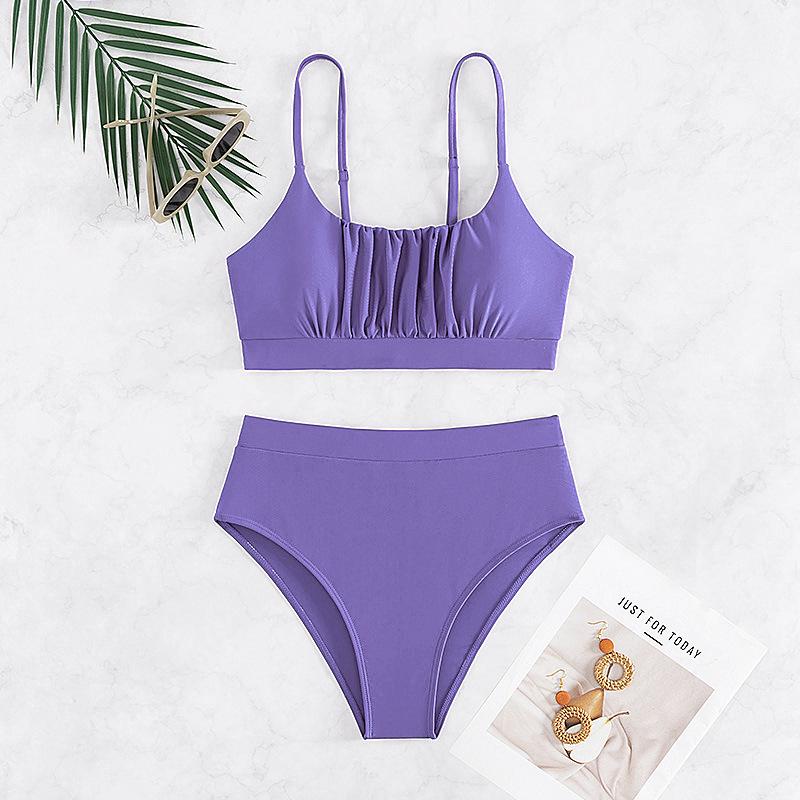 2024 European & American Style Solid High Waist Bikini - Sexy Split Swimwear