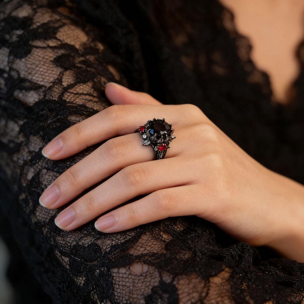 Light Luxury Retro Rose Flower Ring Elegant Women Trendy Personality Wedding Promise Ring Exquisite Jewelry Gift