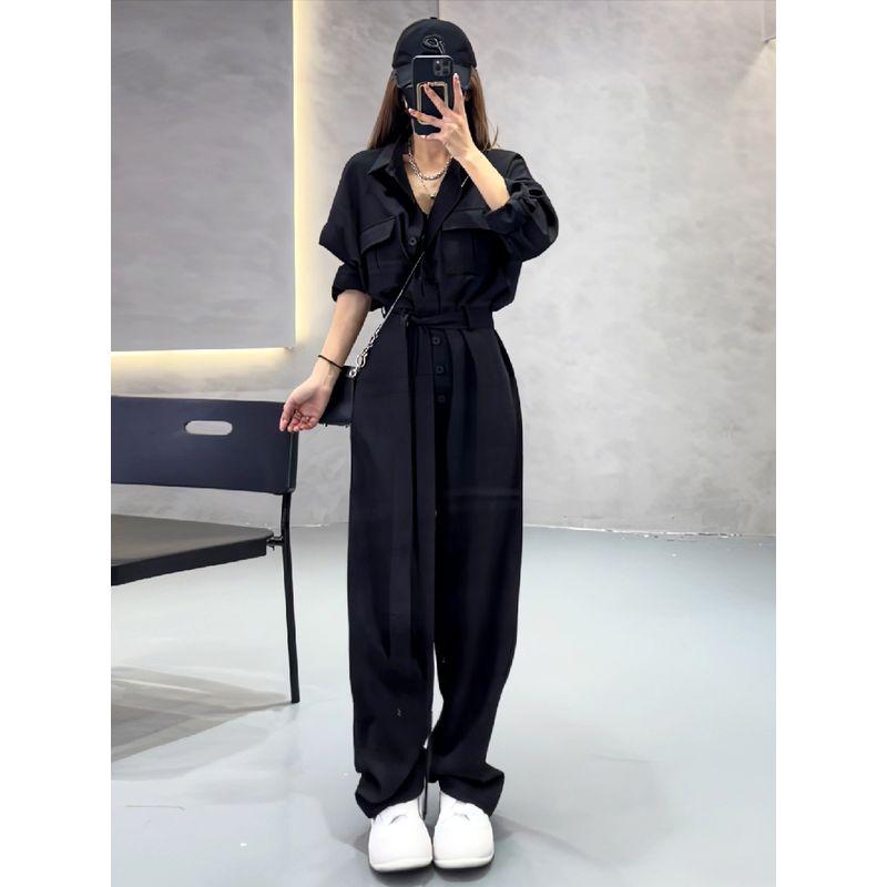 

Нарядный черный рабочий комбинезон женский весна-осень новинка высокая талия прямой крой свободный крой комбинезон летящие брюки [Black] jumpsuit S Suggested 40.00 kg-50.00 kg