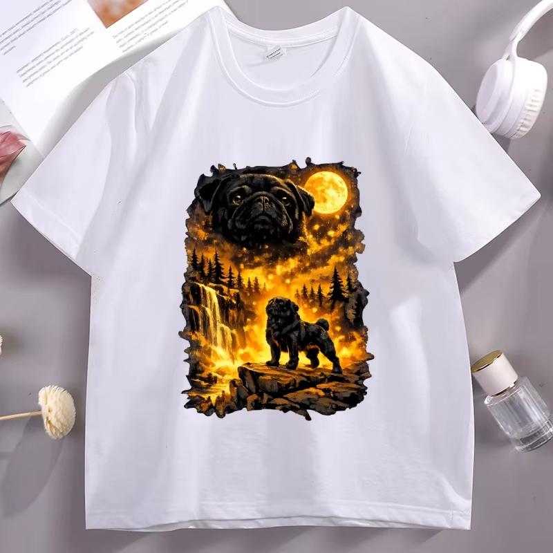 Funny Moon Pug Howling T Shirt Men Women Dog Lover TShirt Casual Soft Fitness Summer Short Sleeve Tshirt Comfortable Top