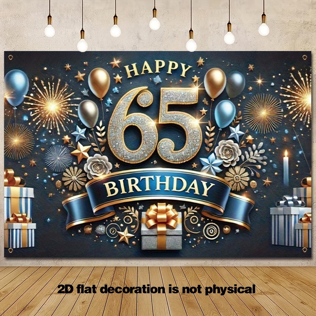 2D Flat Surface 1 Elegant 65th Birthday Banner Background Fabric Suitable for Party Decoration