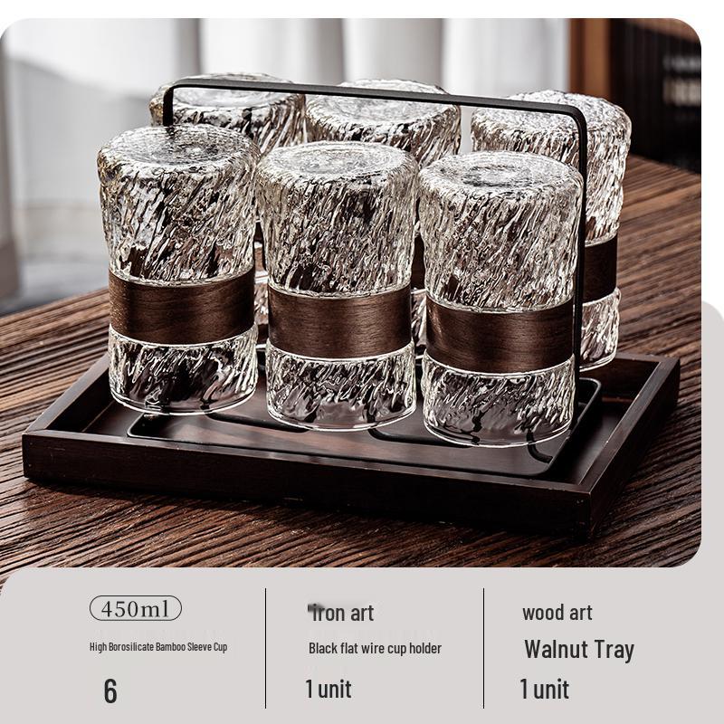 Embossed Glass Water Cup Set for Living Room, High-Temperature Resistant Teaware for Coffee or Beer