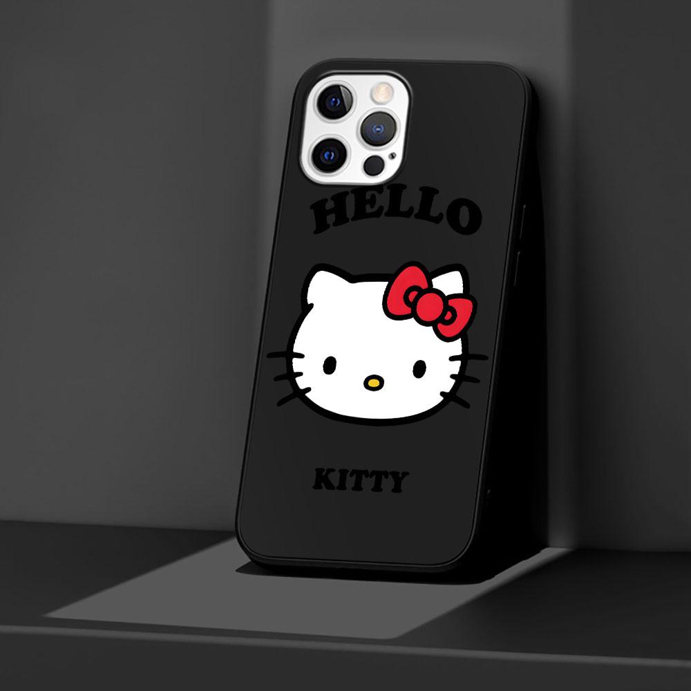Hello Kitty Cartoon Case for Apple iPhone 13 14 Plus 11 12 Mini 15 Pro Max 7 8 SE 2020 X XS XR Silicone Black Soft Phone Cover