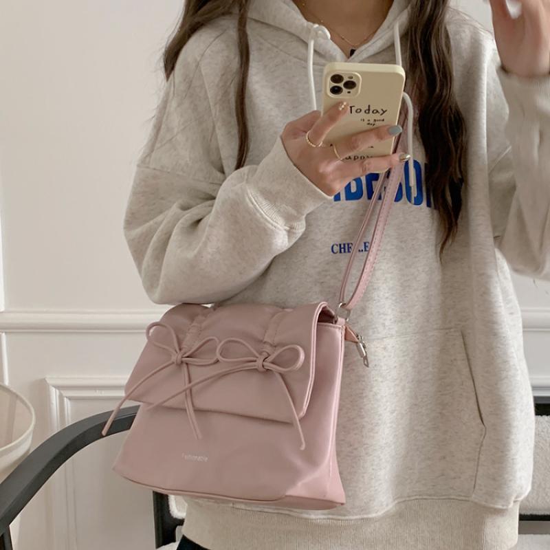 Fashion Ladies PU Leather Shoulder Crossbody Bags Sweet Women Bow Aesthetics Handbags Students Large Capacity Underarm Tote Bags