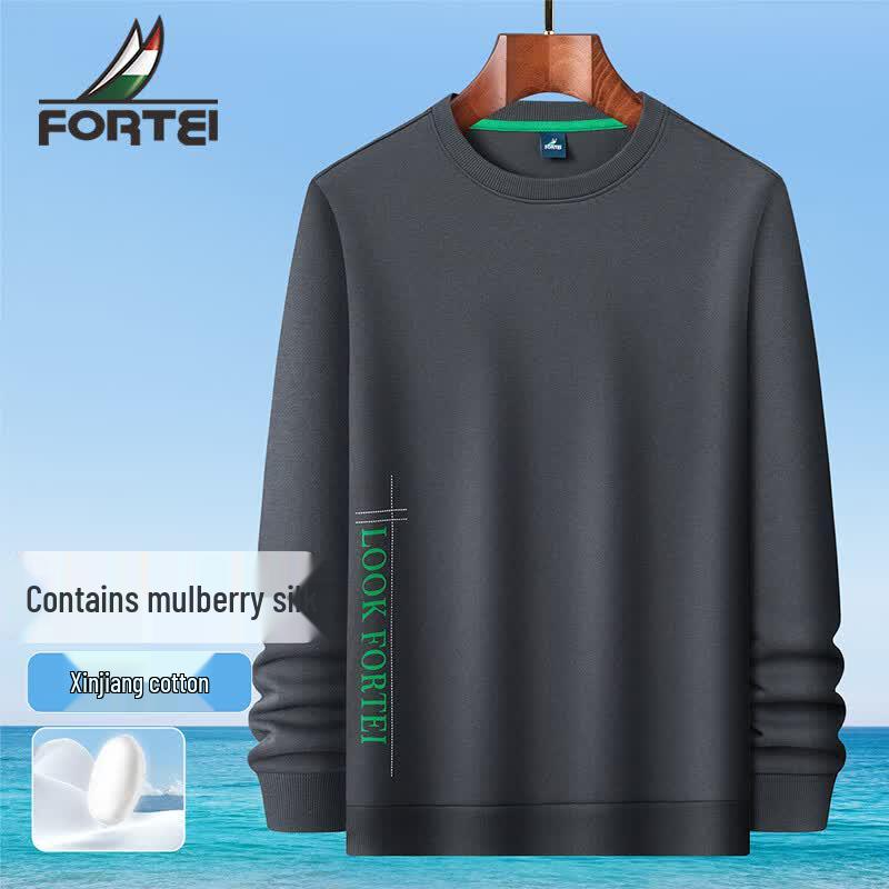 Men s Mulberry Silk Blend Long-Sleeve Round Neck Sweatshirt 3XL