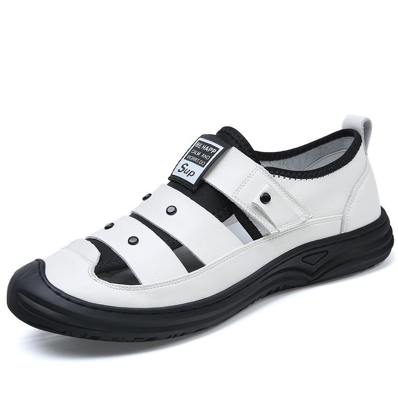 Men's Leather Sandals Leather Men's Shoes Summer Breathable Middle-aged Hole Shoes Men's New Non-slip Soft-soled Casual Dad Shoes