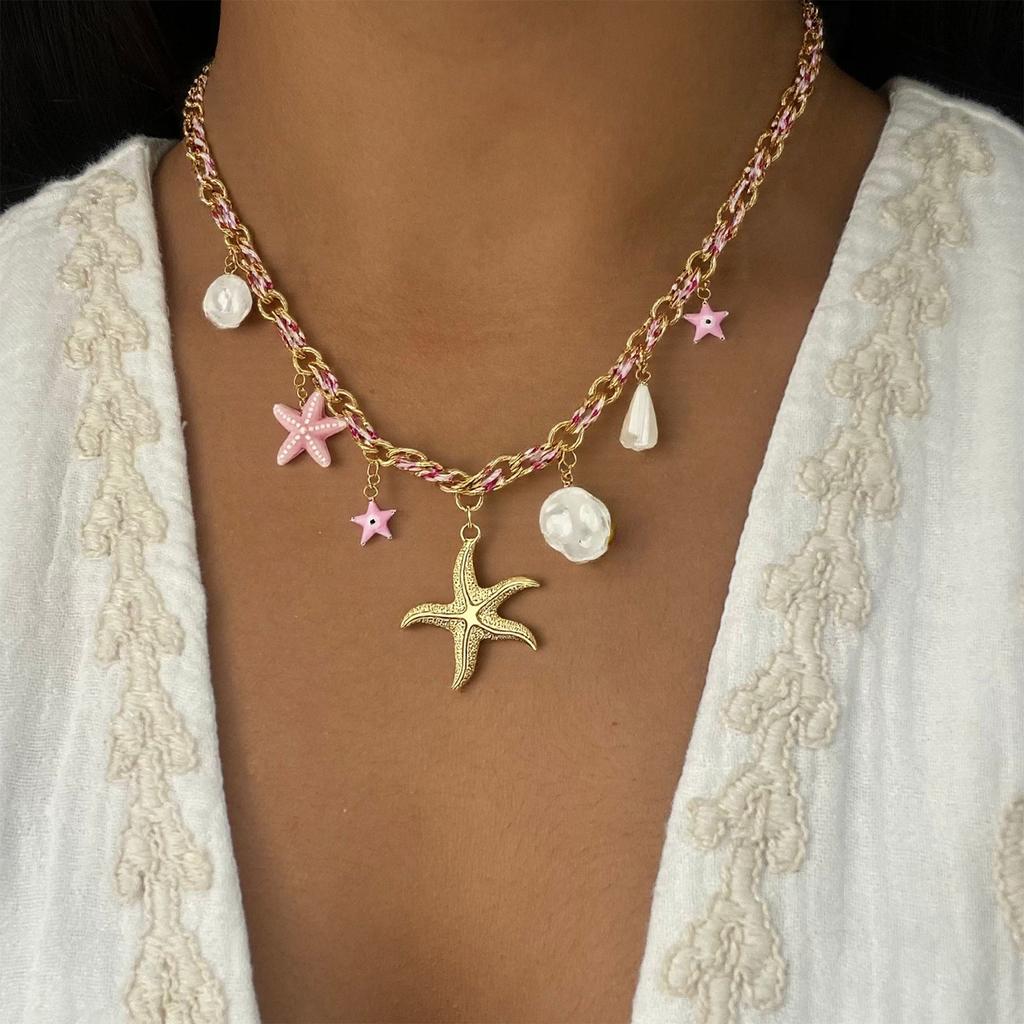 Adjustable Stainless Steel Rope Chain Necklace with Various Pendant Beach Neck Jewelry Suitable for Women and Girls