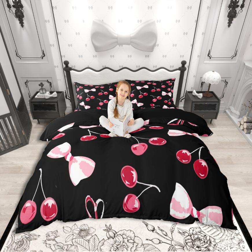 

Homewish Cute Bowknot Duvet Cover Set,Kawaii Bowtie Bow Bedding Set,Orange White Ribbon Bed Set For Girl DE XS 100x135cm 2pcs&set