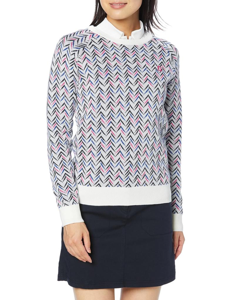 FootJoy Modern Classic Chevron Pattern Crew Neck Golf Sweater, Women's, White, Size L (FJW-F23-M02)
